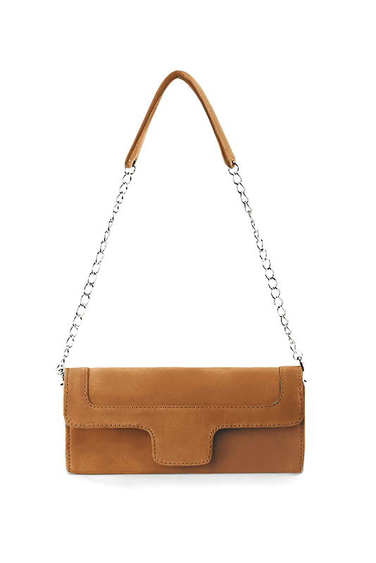 Dress clutch for wedding and parties in camel beige leather - Top view